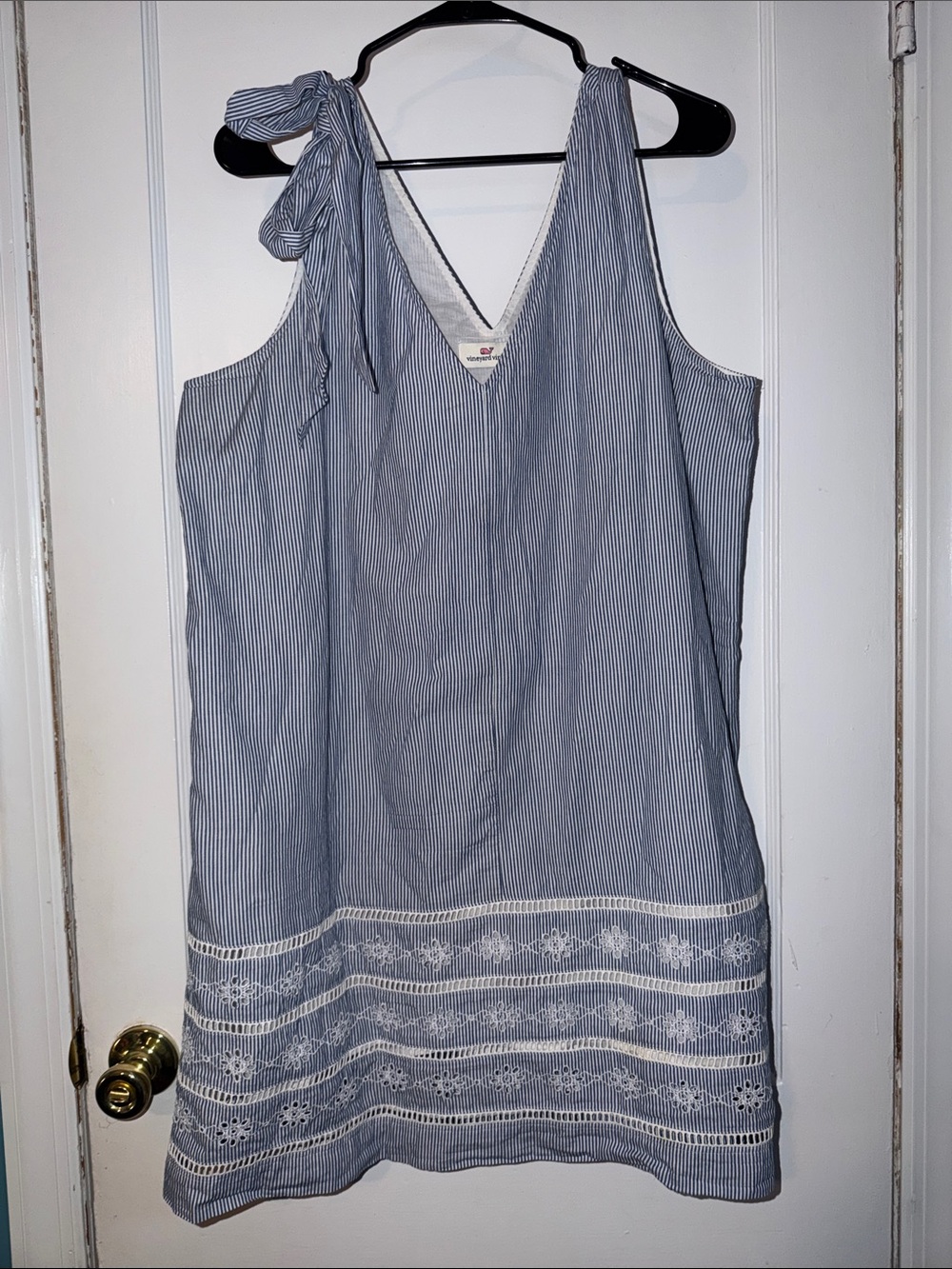 Vineyard Vines Blue and White Striped Tie-Shoulder Mini Dress